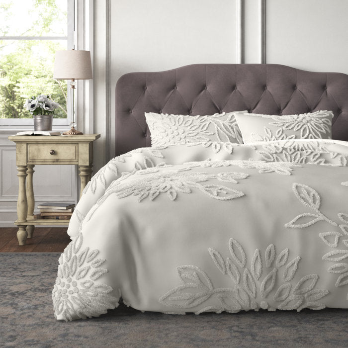 Full/Queen Comforter + 2 Standard Shams Off-White Susie 100% Cotton Comforter Set