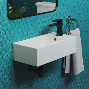 Voltaire Glossy White Ceramic Rectangular Wall Mount Bathroom Sink with Overflow