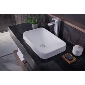 Arvina14.9375'' Cotton White Vitreous China Rectangular Vessel Bathroom Sink with Overflow