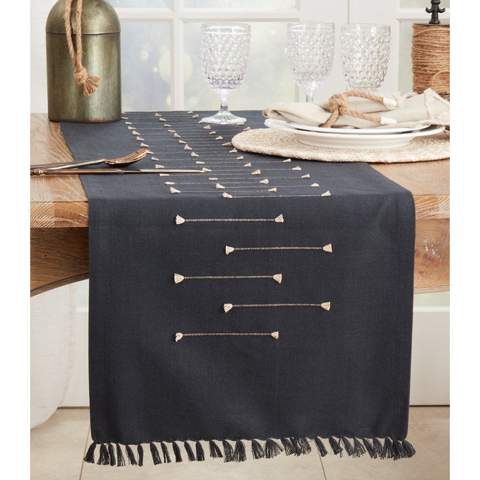 Black Teranishi Rectangle Geometric Cotton Table Runner