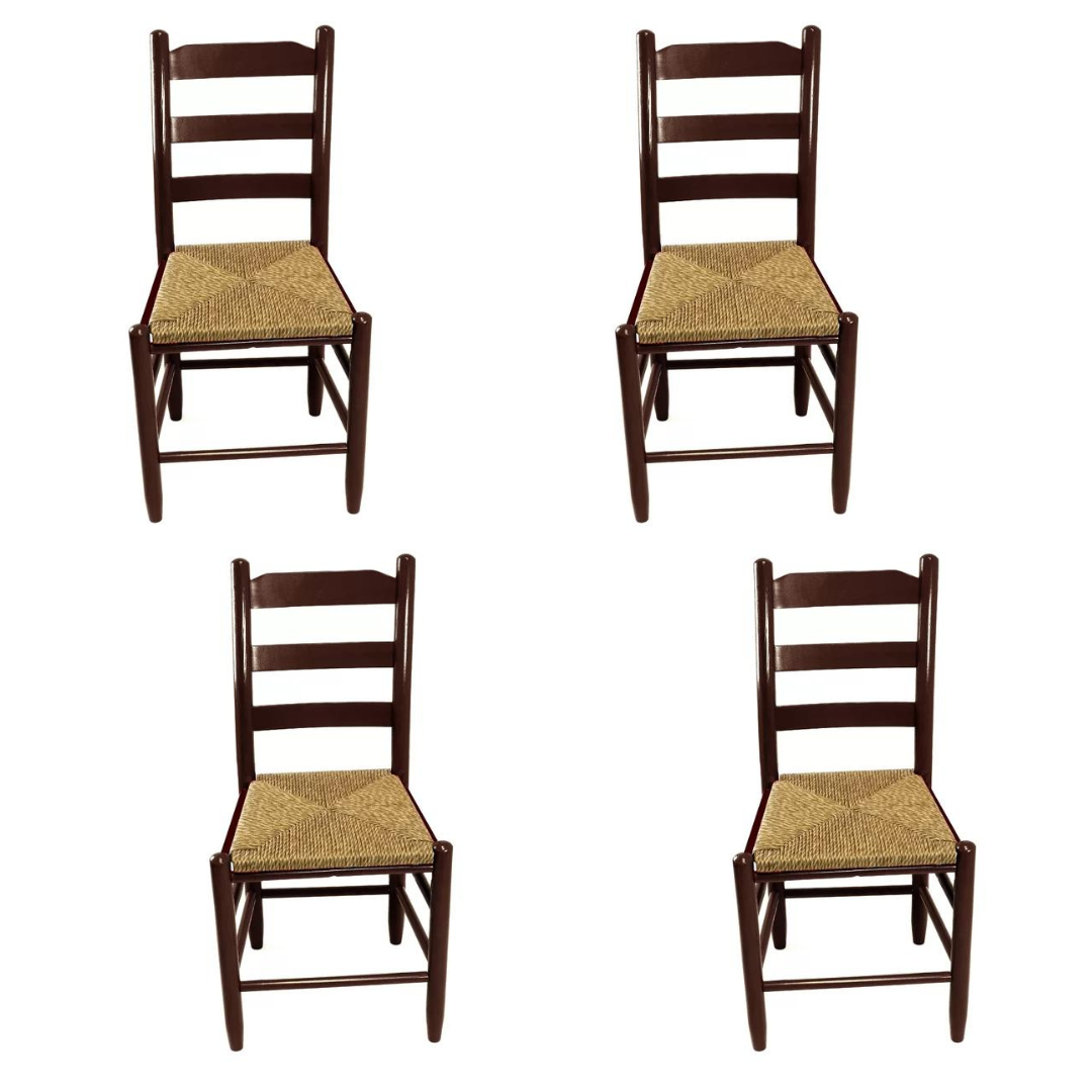 SET OF 4 Walnut Solid Wood Ladder Back Side Chair