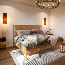 Load image into Gallery viewer, King Rustic Golden Brown Vivian Solid Wood Platform Bed with Headboard, Rustic Bed Frame
