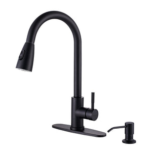 Black Pull Out Kitchen Faucet with Soap Dispenser