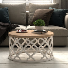 Load image into Gallery viewer, Windfield Farmhouse Round Coffee Table, Rustic Distressed Wood Top Table with Frame Base
