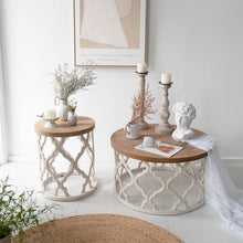 Load image into Gallery viewer, Windfield Farmhouse Round Coffee Table, Rustic Distressed Wood Top Table with Frame Base

