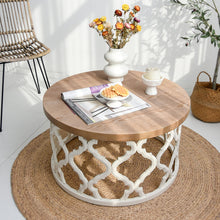 Load image into Gallery viewer, Windfield Farmhouse Round Coffee Table, Rustic Distressed Wood Top Table with Frame Base
