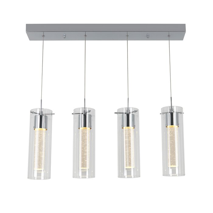 Zachery 4 - Light Kitchen Island Cylinder LED Pendant with Crystal Accents