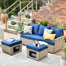 Load image into Gallery viewer, 3-piece Patio Pet-Friendly Wicker Multi-function Furniture - Denim Blue
