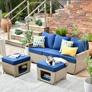 3-piece Patio Pet-Friendly Wicker Multi-function Furniture - Denim Blue