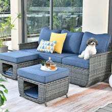 Load image into Gallery viewer, 3-piece Patio Pet-Friendly Wicker Multi-function Furniture - Denim Blue
