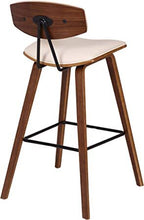 Load image into Gallery viewer, Fox 30 in. Mid-Century Bar Height Bar Stool in Cream Faux Leather with Walnut Wood
