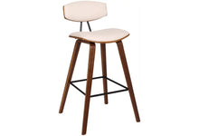 Load image into Gallery viewer, Fox 30 in. Mid-Century Bar Height Bar Stool in Cream Faux Leather with Walnut Wood
