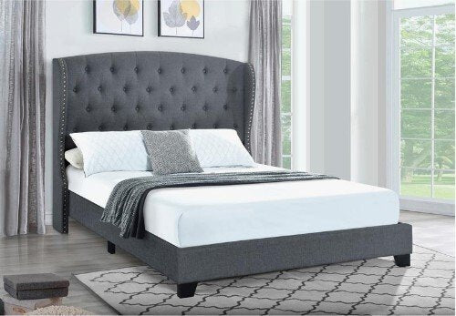 King Tufted Wing Bed in Charcoal Gray