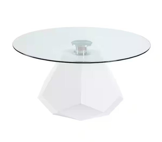 Chara White High Gloss & Clear Glass Round Glass Coffee Table (Base Only)