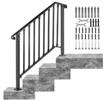 Load image into Gallery viewer, 3 ft. Handrails for Outdoor Steps Fit 3 or 4 Steps Outdoor Stair Railing Wrought Iron Handrail with baluster, Black
