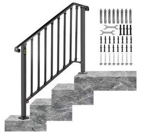 3 ft. Handrails for Outdoor Steps Fit 3 or 4 Steps Outdoor Stair Railing Wrought Iron Handrail with baluster, Black
