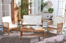 Load image into Gallery viewer, Rocklin Teak Brown 4-Piece Wood Patio Conversation Set with Beige Cushions
