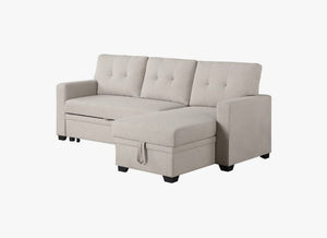 Devion Furniture Polyester Fabric Reversible Sleeper Sectional Sofa-Beige - 2 Boxes