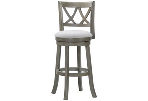 29" TRANSITIONAL UPHOLSTERED SWIVEL BAR STOOL WITH LATTICE BACK