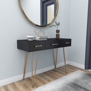 Black Modern Wood Console Table, Black/Gold