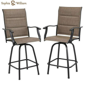 2PCS Outdoor Metal Swivel Bar Stools with Pad - Brown