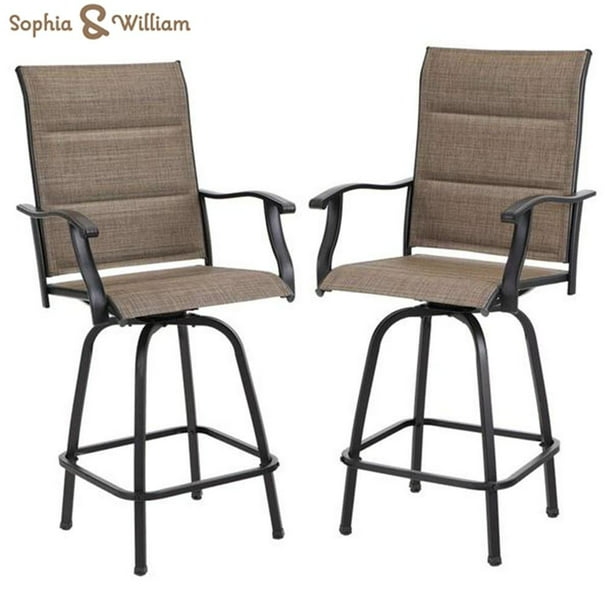 2PCS Outdoor Metal Swivel Bar Stools with Pad - Brown