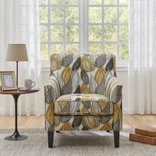 Load image into Gallery viewer, Meisner Armchair Yellow Gray And Cream Leaf Pattern Polyester #1865HW
