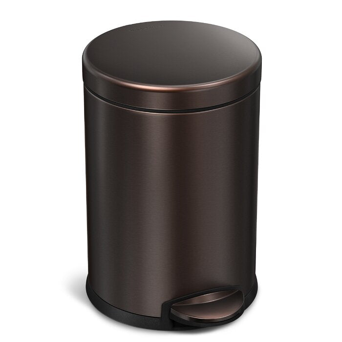 Simple Human 12 Gallon Round Step On Dark Bronze Trash Can #9437