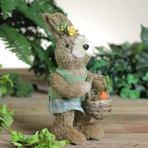 10.5" Sisal Easter Bunny Rabbit Spring Figure with Carrot Basket