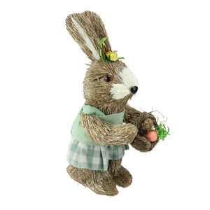 10.5" Sisal Easter Bunny Rabbit Spring Figure with Carrot Basket