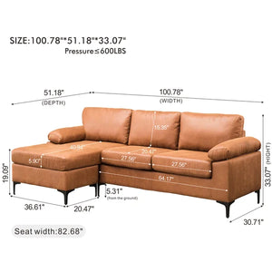 100.78" Wide Faux leather Reversible LoveSeat ONLY
