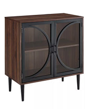 Load image into Gallery viewer, 30 inch Metal Door Accent Console with Tempered Glass in Dark Walnut
