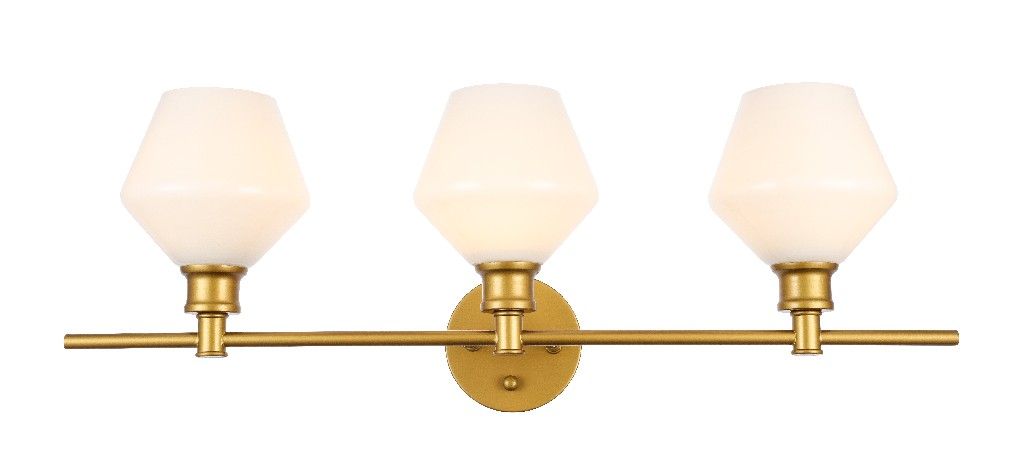 Gene 3 Light Brass & Frosted White Glass Wall Sconce - Elegant Lighting LD2317BR MRM1322
