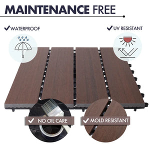 10Pc Interlocking Wood Plastic Compsoite Patio Deck Tiles Decking By CR Home (Kentucky Umber)