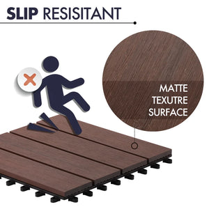 10Pc Interlocking Wood Plastic Compsoite Patio Deck Tiles Decking By CR Home (Kentucky Umber)