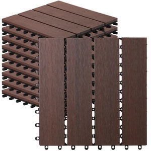 10Pc Interlocking Wood Plastic Compsoite Patio Deck Tiles Decking By CR Home (Kentucky Umber), 10 sq. ft.