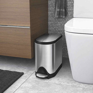 10 Liter / 2.6 Gallon Butterfly Lid Bathroom Step Trash Can, Brushed Stainless Steel
