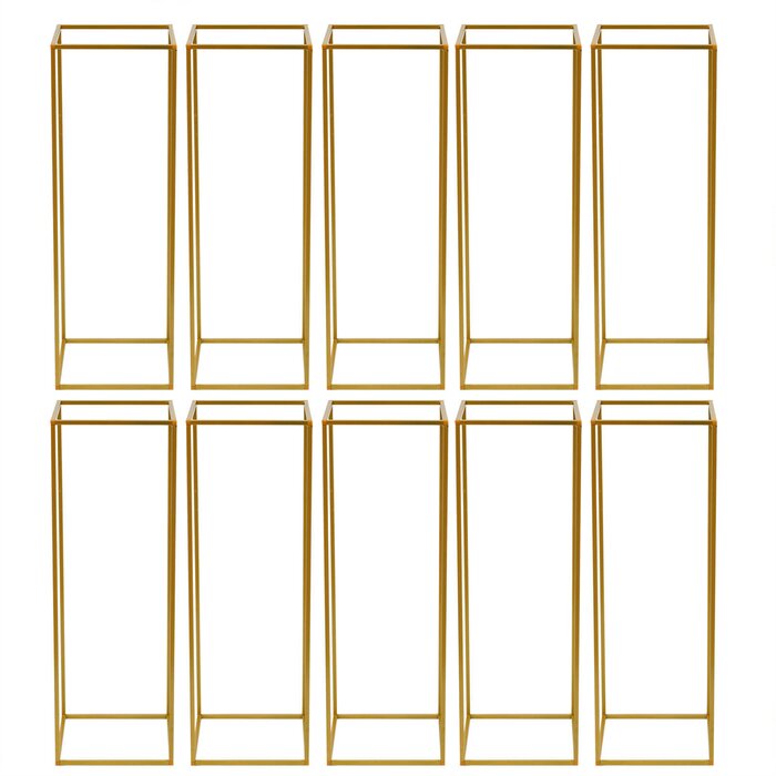 10 Pieces Square Metal Wedding Display Flower Stand Post Holder (Gold)