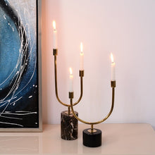 Load image into Gallery viewer, 11.42&quot; Brass/Marble Tabletop Candlestick
