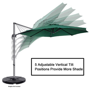Villacera 10' Offset Outdoor Patio Umbrella with 360 Degree Rotation Pole and Vertical Tilt, Green 7505