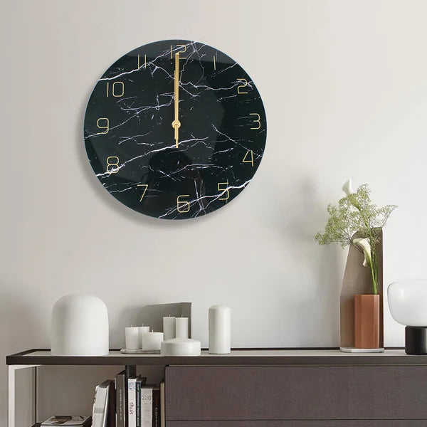 12'' Decorative Marble Analog Wall Clock Gold Hands