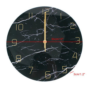 12'' Decorative Marble Analog Wall Clock Gold Hands