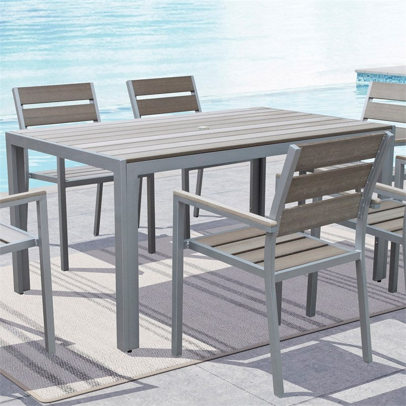 CorLiving Metal Patio Dining Table in Sun Bleached Gray 36