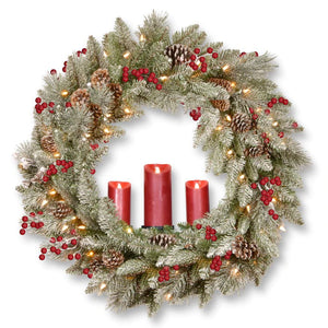 National Tree Company  36-in Pre-lit /Outdoor Battery-operated Frosted Green Berry Artificial Christmas Wreath