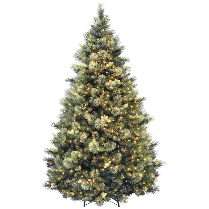 National Tree Company 9-ft Carolina Pine Pre-lit Traditional Flocked Artificial Christmas Tree 1200 Constant White Clear Incandescent Lights