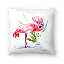 Load image into Gallery viewer, Pink/Green Suren Nersisyan Flamingo Throw Pillow, #148HA
