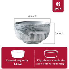 Load image into Gallery viewer, 14 Ounce Gray Marble Porcelain Bowls Ice Cream/Dessert/Cereal Bowls, Microwave Safe,Set Of 6 (Set of 6) EC1428
