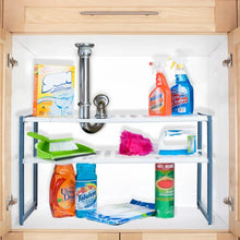 Load image into Gallery viewer, White/Blue 15.33&quot; Adjustable Under Sink Two Shelf Shelving Rack 1717CDR
