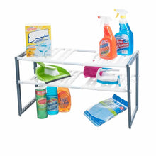 Load image into Gallery viewer, White/Blue 15.33&quot; Adjustable Under Sink Two Shelf Shelving Rack 1717CDR
