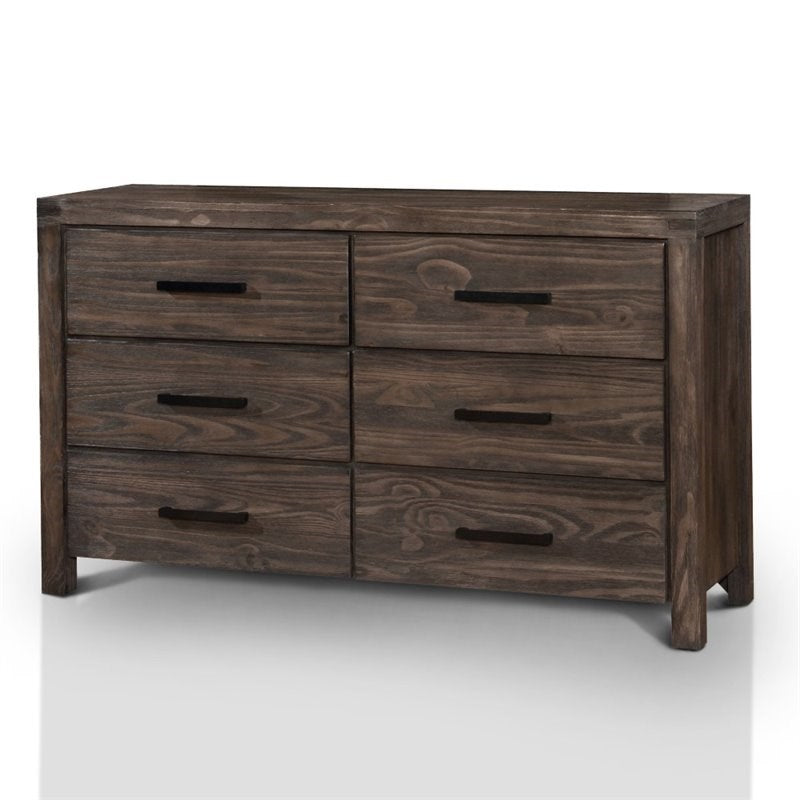 Furniture of America Krentin 6 Drawer Transitional Solid Wood Double Dresser in Dark Gray